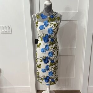 Calvin Klein White Dress with Blue Floral Design